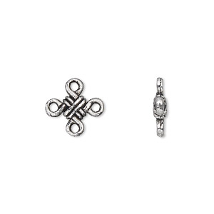 Link, antique silver-plated &quot;pewter&quot; (zinc-based alloy), 11x11mm double-sided knot. Sold per pkg of 50.