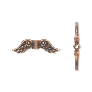 Bead, antique copper-plated &quot;pewter&quot; (zinc-based alloy), 23x6mm double-sided angel wings. Sold per pkg of 20.