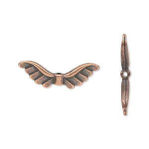 Bead, antique copper-plated &quot;pewter&quot; (zinc-based alloy), 24x8mm double-sided angel wings. Sold per pkg of 20.