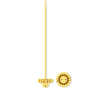 Pin back, gold-plated steel, 1-1/4 inches with locking bar. Sold per pkg of  100. - Fire Mountain Gems and Beads
