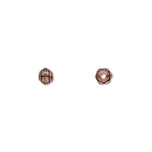 Bead, antique copper-plated &quot;pewter&quot; (zinc-based alloy), 5x4mm beaded rondelle. Sold per pkg of 100.