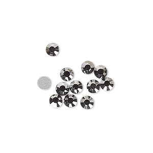 Flat back, glass, black with hematite finish, foil back, 3.8-4mm faceted round, SS16. Sold per pkg of 12.