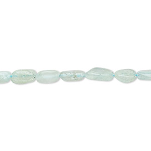 Bead, aquamarine (dyed), 6x4mm-9x5mm hand-cut puffed oval, C- grade, Mohs hardness 7-1/2 to 8. Sold per 14-inch strand.