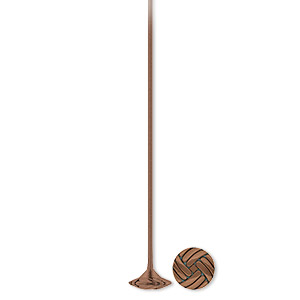 Head pin, antique copper-plated &quot;pewter&quot; (zinc-based alloy), 2 inches with 6mm knot, 21 gauge. Sold per pkg of 20.