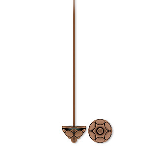 Head pin, antique copper-plated &quot;pewter&quot; (zinc-based alloy), 2 inches with 7x5mm flower, 21 gauge. Sold per pkg of 20.