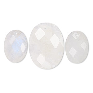 Drop, rainbow moonstone (natural), 14x10mm and 20x15mm hand-cut single-sided faceted domed oval, C grade, Mohs hardness 6 to 6-1/2. Sold per 3-piece set.
