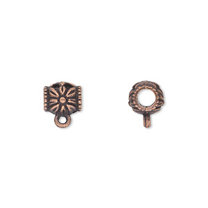 Bead, antique copper-plated &quot;pewter&quot; (zinc-based alloy), 8x7mm barrel with loop. Sold per pkg of 50.