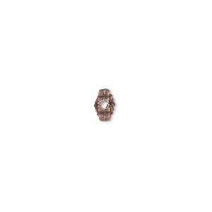 Bead, antique copper-plated &quot;pewter&quot; (zinc-based alloy), 7x7mm double-sided flat flower. Sold per pkg of 100.
