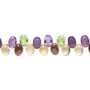 Bead, multi-gemstone (natural / heated), 6x4mm hand-cut top-drilled domed oval, B- grade, Mohs hardness 3 to 7. Sold per 8-inch strand, approximately 60 beads.