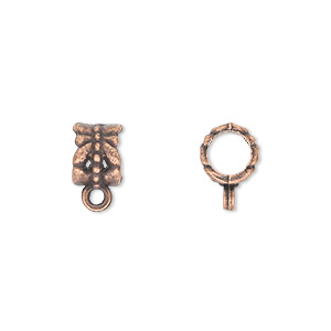 Bead, antique copper-plated &quot;pewter&quot; (zinc-based alloy), 8x6mm tube with dragonfly design and closed loop. Sold per pkg of 50.
