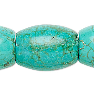 Bead, magnesite (dyed / stabilized), blue, 28x22mm-29x23mm barrel, B grade, Mohs hardness 3-1/2 to 4. Sold per 16-inch strand.
