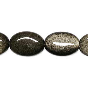 Bead, golden sheen obsidian (natural), 16x12mm flat oval, A grade, Mohs hardness 5 to 5-1/2. Sold per 15-1/2&quot; to 16&quot; strand.