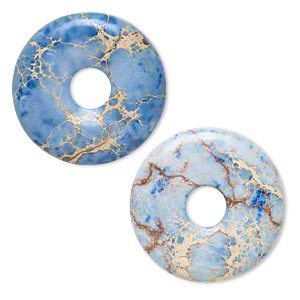 Focal, magnesite (dyed / stabilized), blue, 40mm hand-cut round donut, B grade, Mohs hardness 3-1/2 to 4. Sold individually.