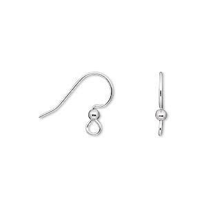 Ear wire, silver-plated stainless steel and brass, 15mm fishhook with 2.5mm ball and open loop, 21 gauge. Sold per pkg of 25 pairs.