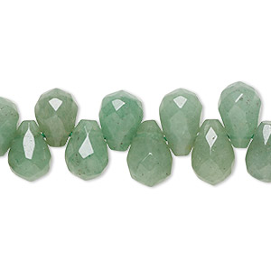 Bead, green aventurine (natural), 8x6mm-10x7mm top-drilled faceted briolette, B grade, Mohs hardness 7. Sold per 8-inch strand, approximately 40 beads.