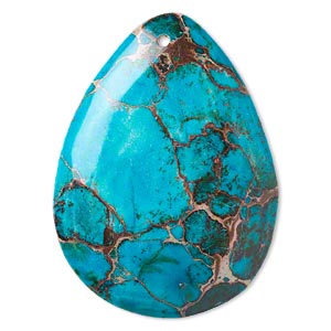 Focal, magnesite (dyed / stabilized), turquoise blue, 50x37mm hand-cut top-drilled teardrop with flat back, B grade, Mohs hardness 3-1/2 to 4. Sold individually.