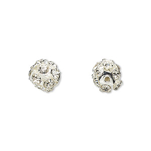 Bead, Egyptian crystal rhinestone and imitation rhodium-plated brass, clear, 8mm round. Sold per pkg of 6.
