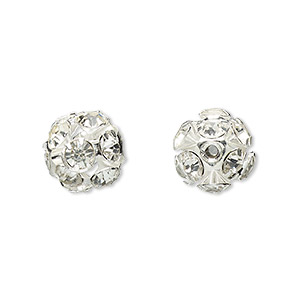 Bead, Egyptian crystal rhinestone and imitation rhodium-plated brass, clear, 10mm round. Sold per pkg of 6.