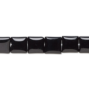 Bead, black onyx (dyed), 8mm puffed square, B grade, Mohs hardness 6-1/2 to 7. Sold per 15-1/2&quot; to 16&quot; strand.