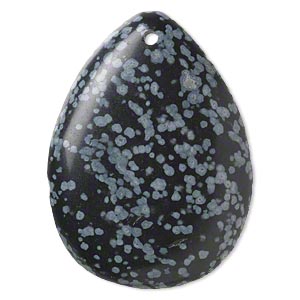 Focal, snowflake obsidian (natural), 50x37mm hand-cut top-drilled teardrop with flat back, B grade, Mohs hardness 5 to 5-1/2. Sold individually.