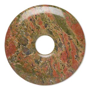 Focal, unakite (natural), 40mm hand-cut round donut, B grade, Mohs hardness 6 to 7. Sold individually.