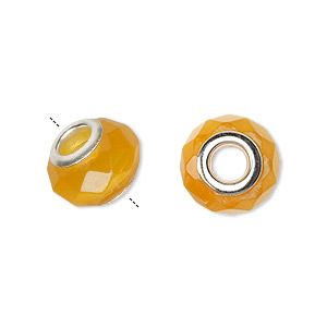 Bead, Dione&reg;, cat&#39;s eye glass (fiber optic glass) and silver-plated brass grommets, yellow, 13x10mm-14x10mm faceted rondelle. Sold per pkg of 4.