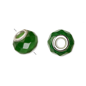 Bead, Dione&reg;, cat&#39;s eye glass (fiber optic glass) and silver-plated brass grommets, dark green, 13x10mm-14x10mm faceted rondelle. Sold per pkg of 4.