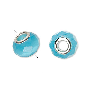 Bead, Dione&reg;, cat&#39;s eye glass (fiber optic glass) and silver-plated brass grommets, turquoise blue, 13x10mm-14x10mm faceted rondelle. Sold per pkg of 4.