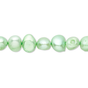 Pearl, cultured freshwater (dyed), shamrock, 6-7mm flat-sided potato, D grade, Mohs hardness 2-1/2 to 4. Sold per 15-inch strand.