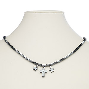 Necklace, Hemalyke&#153; (manmade) / glass rhinestone / silver-plated steel / brass, clear, 18x13mm cross, 18 inches with barrel clasp. Sold individually.