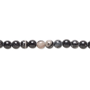 Bead, black silk stone (natural), 4mm round, C grade, Mohs hardness 4. Sold per 15-1/2&quot; to 16&quot; strand.