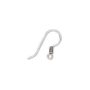 Ear wire, silver-plated copper, 16mm fishhook with open loop and coil, 20  gauge. Sold per pkg of 20 pairs. - Fire Mountain Gems and Beads