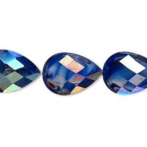 Bead, millefiori glass, marbled blue AB, 18x13mm faceted teardrop. Sold per 8-inch strand, approximately 10 beads.