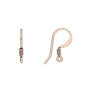 Ear wire, antique copper-plated copper, 17mm flat fishhook with 3mm coil and open loop, 20 gauge. Sold per pkg of 20 pairs.
