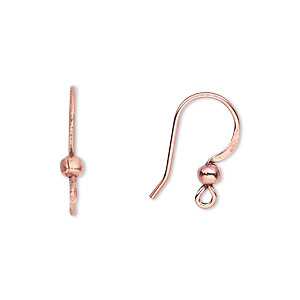 Ear wire, copper-plated copper, 17mm flat fishhook with 3mm ball and open loop, 20 gauge. Sold per pkg of 10 pairs.