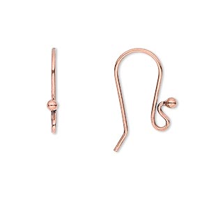 Ear wire, antiqued copper-plated copper, 17mm fishhook with 2mm ball and open loop, 20 gauge. Sold per pkg of 10 pairs.
