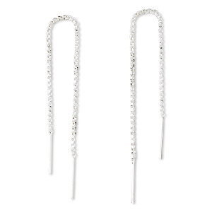 Ear thread, sterling silver, 3 inches with box chain and 13.5x1mm bar. Sold per pair.