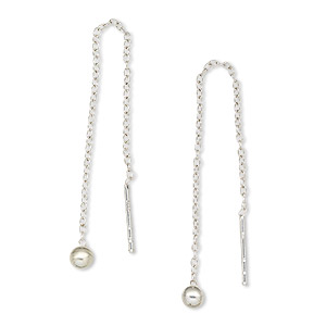 Ear thread, sterling silver, 2-3/4 inches with cable chain and 3mm ball. Sold per pair.