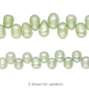 Pearl, cultured freshwater (dyed), aloe, 6x5mm-9x6mm top-drilled rice, D grade, Mohs hardness 2-1/2 to 4. Sold per 15-inch strand.