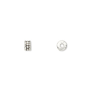 Bead, antique silver-plated &quot;pewter&quot; (zinc-based alloy), 5x3mm beaded rondelle. Sold per pkg of 100.