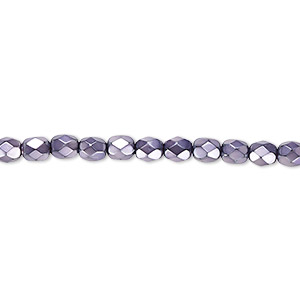 Bead, Czech fire-polished glass, lilac carmen, 4mm faceted round. Sold per 15-1/2&quot; to 16&quot; strand.