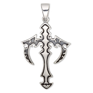 Pendant, antiqued sterling silver, 43x30mm gothic cross. Sold ...