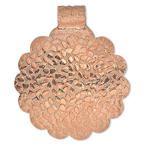 Pendant, copper, 46x39mm single-sided textured flower. Sold individually.