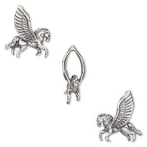 Charm, antiqued sterling silver, 14x13mm two-sided Pegasus. Sold individually.
