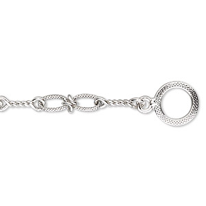 Chain, antiqued sterling silver, 6mm oval and 13mm twisted, 7-1/2 inches with toggle clasp. Sold individually.