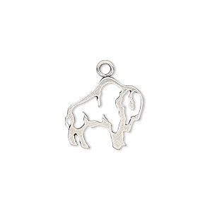 Charm, sterling silver, 16.5x14mm open bison. Sold individually.