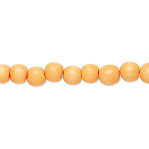 Bead, Taiwanese cheesewood (dyed / waxed), dark yellow, 5-6mm round. Sold per pkg of (2) 15-1/2&quot; to 16&quot; strands.