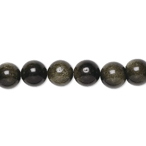 Bead, golden sheen obsidian (natural), 8mm round, A grade, Mohs hardness 5 to 5-1/2. Sold per 15-1/2&quot; to 16&quot; strand.