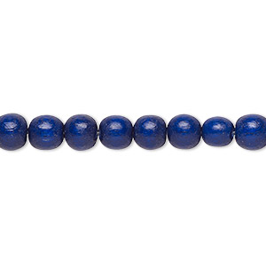 Bead, Taiwanese cheesewood (dyed / waxed), navy blue, 5-6mm round. Sold per pkg of (2) 15-1/2&quot; to 16&quot; strands.