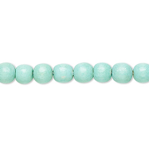 Bead, Taiwanese cheesewood (dyed / waxed), sea foam, 5-6mm round. Sold per pkg of (2) 15-1/2&quot; to 16&quot; strands.